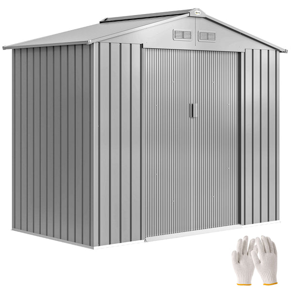 Abri de Jardin 2,5 m² - Remise pour Outils avec Kit de Fondation - Cabanon Porte Verrouillable - Dim. 213L x 130l x 185H cm - Tôle d'Acier Gris
