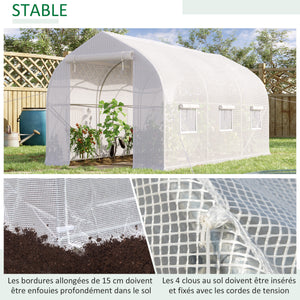 Serre tunnel de jardin 8m², serre de jardin tunnel 400x200x200cm avec 1 portes et 6 fenêtres, pour extérieur, toutes saisons, légumes, fruits, fleurs, bâche PE haute densité 140 g/m² blanc