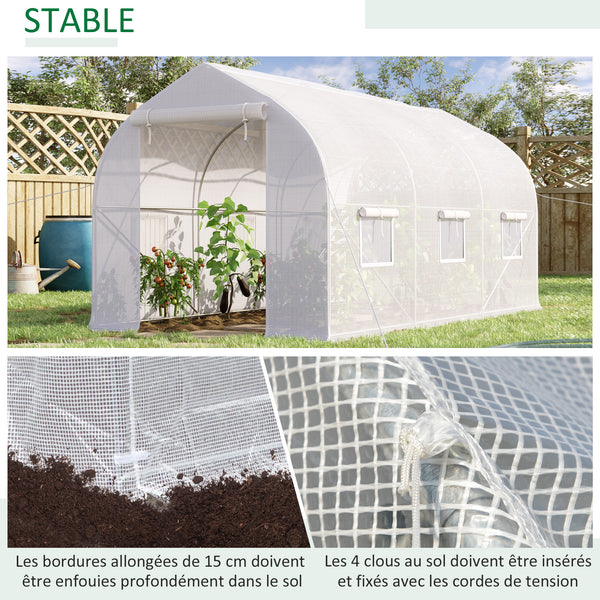 Serre tunnel de jardin 8m², serre de jardin tunnel 400x200x200cm avec 1 portes et 6 fenêtres, pour extérieur, toutes saisons, légumes, fruits, fleurs, bâche PE haute densité 140 g/m² blanc