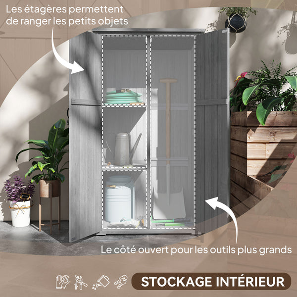 Armoire de Jardin abri Jardin Remise pour Outils sur Pied 90L x 54,5l x 161/168,5H cm 2 étagères Toit bitumé étanche Bois pin Autoclave, gris
