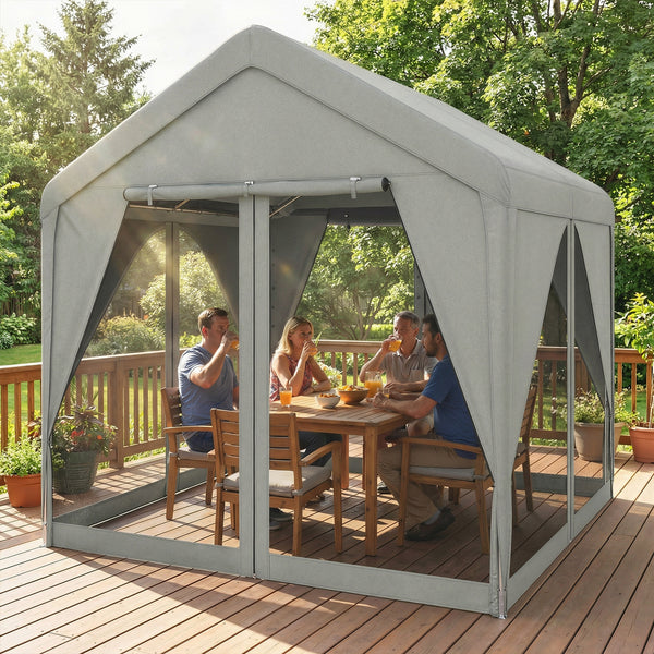 Tonnelle de jardin extérieur 3x3m pavillon de jardin hydrofuge - structure robuste en acier galvanisé avec toit double pente - barnum avec rideaux et moustiquaire pour fête et terrasse, gris