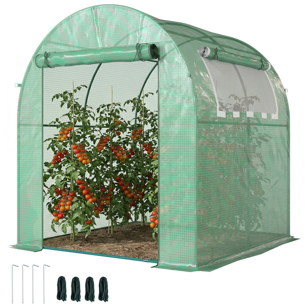 Serre Tunnel de Jardin 3,24m², Serre de Jardin Tunnel 180x180x200cm avec Cadre en Acier, Porte et Fenêtre Enroulables, pour Extérieur, Toutes Saisons, Légumes, Fruits, Fleurs, Bâche PE, Verte