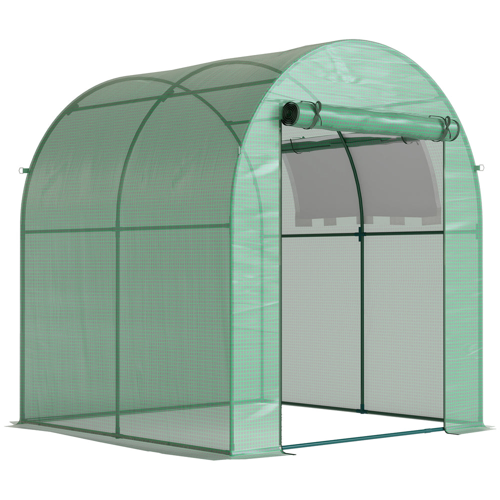 Serre Tunnel de Jardin 3,24m², Serre de Jardin Tunnel 180x180x200cm avec Cadre en Acier, Porte et Fenêtre Enroulables, pour Extérieur, Toutes Saisons, Légumes, Fruits, Fleurs, Bâche PE, Verte