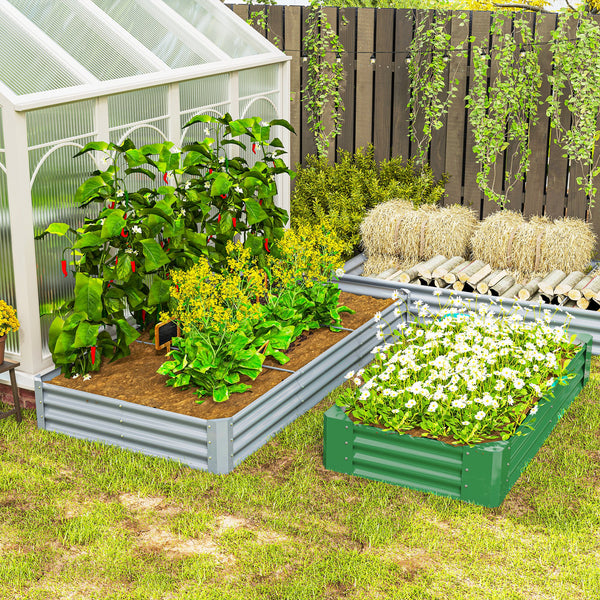 Carré potager rectangulaire, lit de jardin surélevé en acier galvanisé, fond ouvert, jardinière avec bord anti-coupure barres de soutien, 240 x 120 x 30 cm, gris argenté