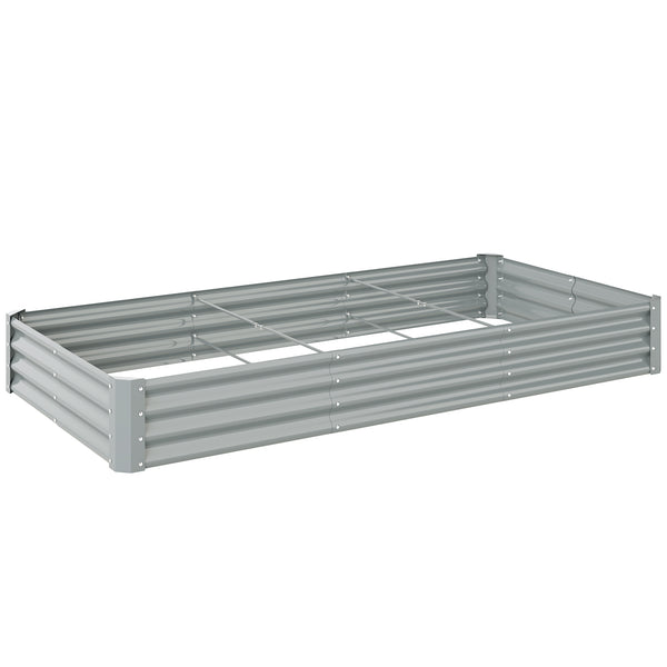 Carré potager rectangulaire, lit de jardin surélevé en acier galvanisé, fond ouvert, jardinière avec bord anti-coupure barres de soutien, 240 x 120 x 30 cm, gris argenté