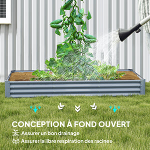 Carré potager rectangulaire, lit de jardin surélevé en acier galvanisé, fond ouvert, jardinière avec bord anti-coupure barres de soutien, 240 x 120 x 30 cm, gris argenté
