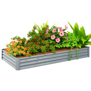 Carré potager rectangulaire, lit de jardin surélevé en acier galvanisé, fond ouvert, jardinière avec bord anti-coupure barres de soutien, 240 x 120 x 30 cm, gris argenté