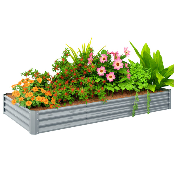 Carré potager rectangulaire, lit de jardin surélevé en acier galvanisé, fond ouvert, jardinière avec bord anti-coupure barres de soutien, 240 x 120 x 30 cm, gris argenté