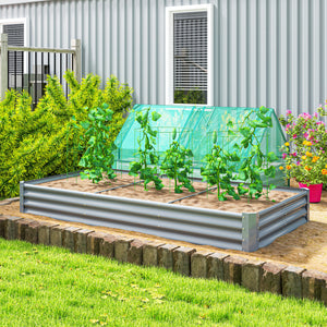 Carré potager rectangulaire, lit de jardin surélevé en acier galvanisé, fond ouvert, jardinière avec bord anti-coupure barres de soutien, 240 x 120 x 30 cm, gris argenté