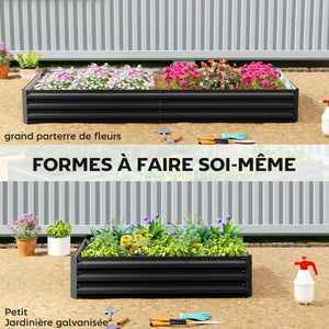 Carré Potager en Métal Modulable - Potager Surélevé 241x90,5x30cm en Acier Galvanisé - Jardinière Extérieur Anti-Rouille pour Légumes et Fleurs, Noir