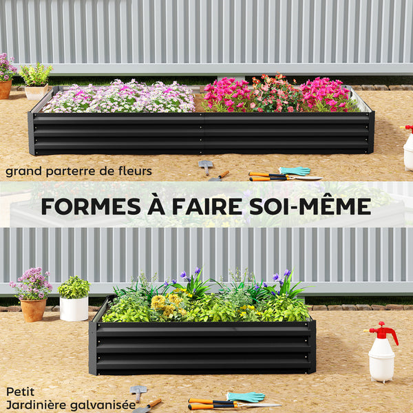 Carré Potager en Métal Modulable - Potager Surélevé 241x90,5x30cm en Acier Galvanisé - Jardinière Extérieur Anti-Rouille pour Légumes et Fleurs, Noir