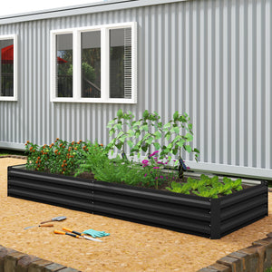 Carré Potager en Métal Modulable - Potager Surélevé 241x90,5x30cm en Acier Galvanisé - Jardinière Extérieur Anti-Rouille pour Légumes et Fleurs, Noir