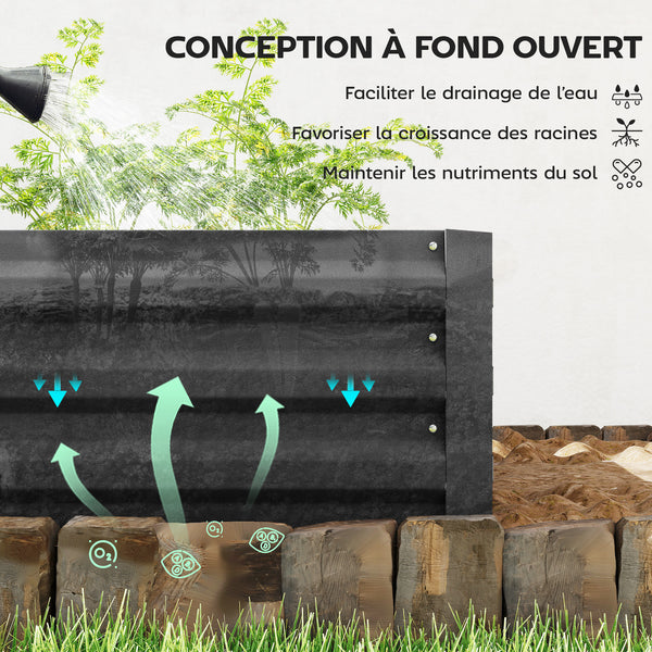 Carré Potager en Métal Modulable - Potager Surélevé 241x90,5x30cm en Acier Galvanisé - Jardinière Extérieur Anti-Rouille pour Légumes et Fleurs, Noir