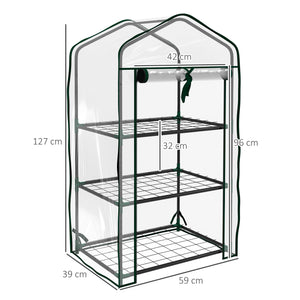 Serre de jardin avec étagères 3 niveaux, serre de balcon, bâche renforcée PVC, châssis en acier, porte zippée enroulable, pour légumes plantes fleurs, 59 x 39 x 127 cm, transparent