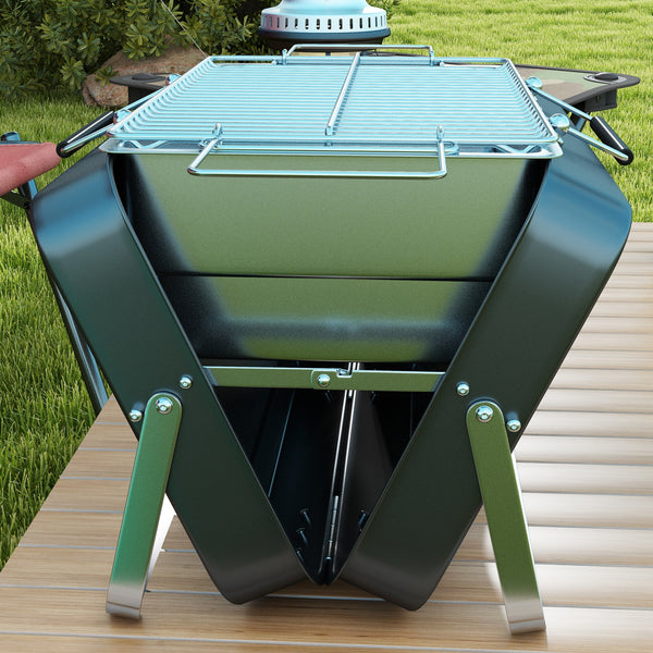 Mini barbecue à charbon BBQ portable avec coque de valise barbecue de table pliable pour jardin, camping, pique-nique, dim. 47L x 30l x 28H cm noir