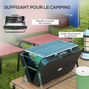 Mini barbecue à charbon BBQ portable avec coque de valise barbecue de table pliable pour jardin, camping, pique-nique, dim. 47L x 30l x 28H cm noir