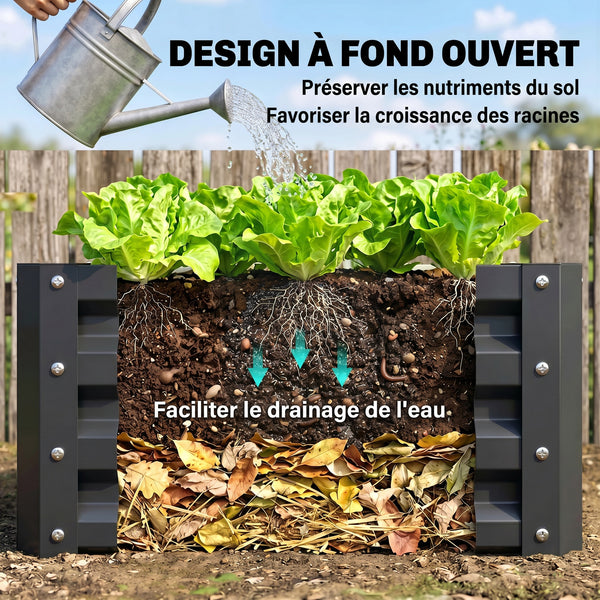 Lot de 2 jardinières surélevées en acier galvanisé 60 x 60 x 30,5 cm, carre potager de jardin pour légumes, fleurs et herbes, gris