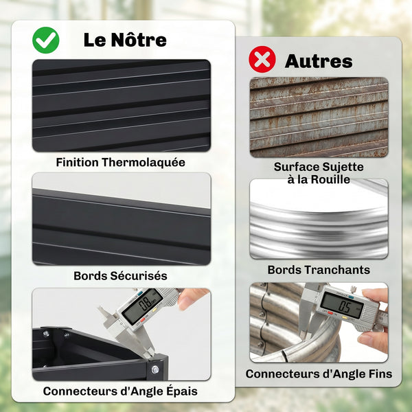 Lot de 2 jardinières surélevées en acier galvanisé 60 x 60 x 30,5 cm, carre potager de jardin pour légumes, fleurs et herbes, gris