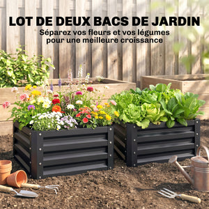 Lot de 2 jardinières surélevées en acier galvanisé 60 x 60 x 30,5 cm, carre potager de jardin pour légumes, fleurs et herbes, gris