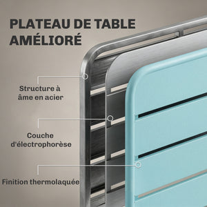 Ensemble de Salle à Manger Extérieur 5 Pièces, pour 4 Personnes, Plateau à Lattes, Chaises Pliantes, Cadre Antirouille, Vert Clair