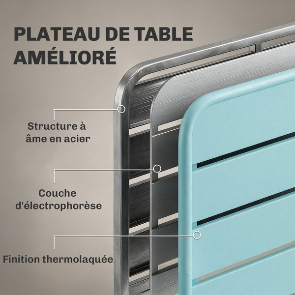 Ensemble de Salle à Manger Extérieur 5 Pièces, pour 4 Personnes, Plateau à Lattes, Chaises Pliantes, Cadre Antirouille, Vert Clair