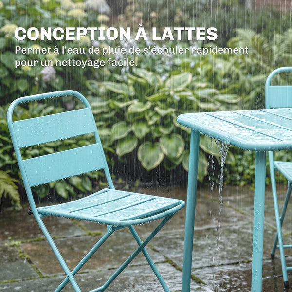 Ensemble de Salle à Manger Extérieur 5 Pièces, pour 4 Personnes, Plateau à Lattes, Chaises Pliantes, Cadre Antirouille, Vert Clair