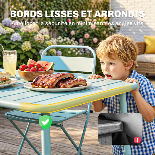 Ensemble de Salle à Manger Extérieur 5 Pièces, pour 4 Personnes, Plateau à Lattes, Chaises Pliantes, Cadre Antirouille, Vert Clair