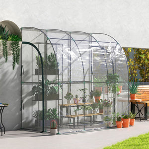 Serre de jardin adossée, serre de balcon, bâche renforcée PVC, châssis en acier, 2 portes zippées enroulables, pour légumes plantes fleurs, intérieur et extérieur, 214x118x212cm, transparent