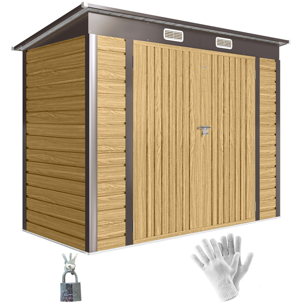 Abri de Jardin en Métal 3 m², Cabane de Jardin 249x121x183cm, Structure en Acier Galvanisé Améliorée, Cabanon Rangement Outils, Gants, Portes Verrouillables, Aérations, Chêne