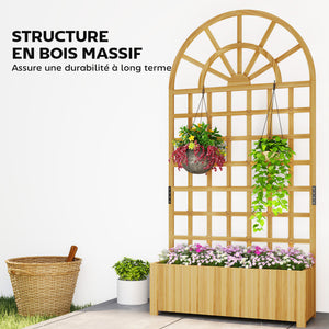 Jardinière avec treillis, bac à fleurs, lit surélevé avec trous de drainage, pour plantes grimpantes, légumes, bois massif, intérieur et extérieur, 90 x 30 x 180 cm, effet bois naturel