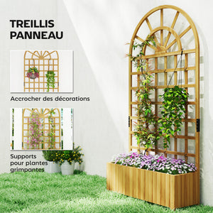 Jardinière avec treillis, bac à fleurs, lit surélevé avec trous de drainage, pour plantes grimpantes, légumes, bois massif, intérieur et extérieur, 90 x 30 x 180 cm, effet bois naturel