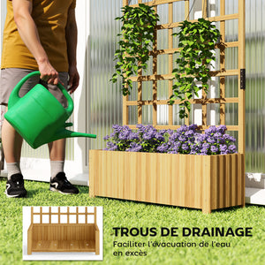 Jardinière avec treillis, bac à fleurs, lit surélevé avec trous de drainage, pour plantes grimpantes, légumes, bois massif, intérieur et extérieur, 90 x 30 x 180 cm, effet bois naturel