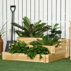Carré Potager de jardin en Bois massif, Jardinière Surélevé en Escalier 3 Niveaux, 93 x 93 x 35 cm, pour Jardin Balcon Terrasse, effet Bois Naturel
