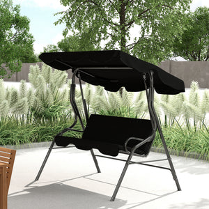 Balancelle de Jardin 3 Places Toit imperméabilisé Inclinaison réglable Coussins Assise Dossier 1,7L x 1,1l x 1,53H m Acier Polyester Noir