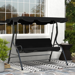 Balancelle de Jardin 3 Places Toit imperméabilisé Inclinaison réglable Coussins Assise Dossier 1,7L x 1,1l x 1,53H m Acier Polyester Noir