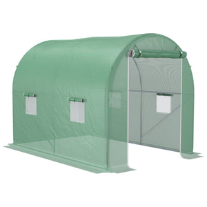 Serre de Jardin Tunnel Surface Sol 6 m² 3L x 2l x 2,10H m châssis Tubulaire renforcé Porte zippée 4 fenêtres enroulables Vert