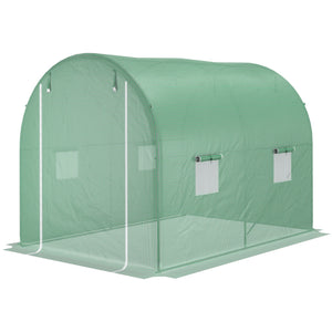 Serre de Jardin Tunnel Surface Sol 6 m² 3L x 2l x 2,10H m châssis Tubulaire renforcé Porte zippée 4 fenêtres enroulables Vert