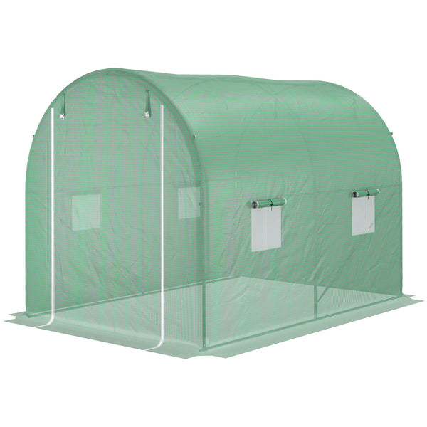 Serre de Jardin Tunnel Surface Sol 6 m² 3L x 2l x 2,10H m châssis Tubulaire renforcé Porte zippée 4 fenêtres enroulables Vert