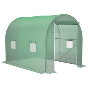 Serre de Jardin Tunnel Surface Sol 6 m² 3L x 2l x 2,10H m châssis Tubulaire renforcé Porte zippée 4 fenêtres enroulables Vert