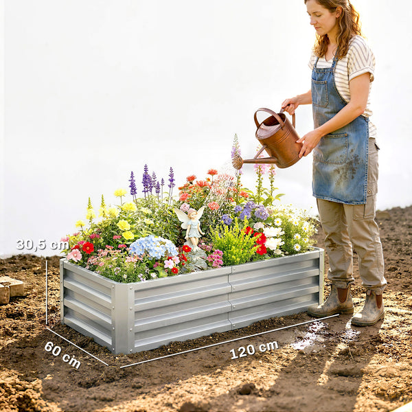 Carré potager de jardin 120 x 60 x 30,5 cm acier galvanisée argent