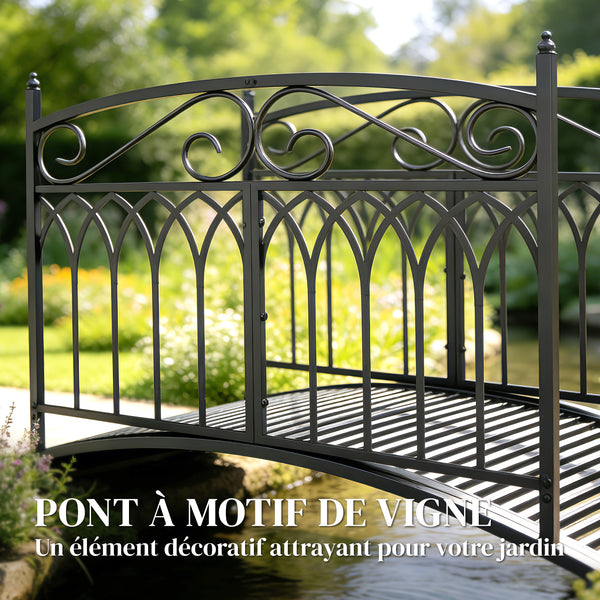 Pont de Jardin en Métal Style Baroque - Passerelle Décorative avec Garde-Corps 91cm et Charge 100kg - Pont d'Extérieur 135cm Antirouille pour Bassin Étang Ruisseau et Jardin Japonais, Noir