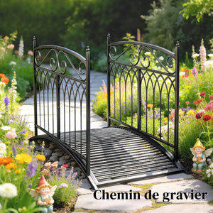 Pont de Jardin en Métal Style Baroque - Passerelle Décorative avec Garde-Corps 91cm et Charge 100kg - Pont d'Extérieur 135cm Antirouille pour Bassin Étang Ruisseau et Jardin Japonais, Noir