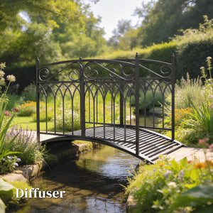 Pont de Jardin en Métal Style Baroque - Passerelle Décorative avec Garde-Corps 91cm et Charge 100kg - Pont d'Extérieur 135cm Antirouille pour Bassin Étang Ruisseau et Jardin Japonais, Noir