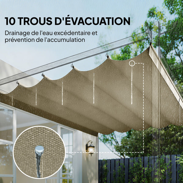Toile de toit pour pergola tonnelle rétractable de 4 x 3 m - toile uniquement 350 x 260 cm beige