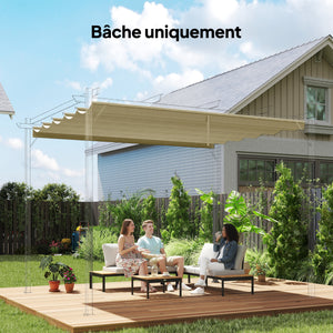 Toile de toit pour pergola tonnelle rétractable de 4 x 3 m - toile uniquement 350 x 260 cm beige