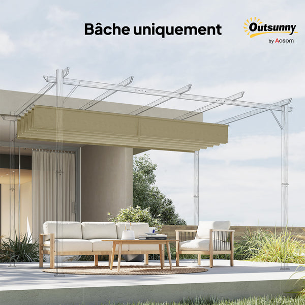Toile de toit pour pergola tonnelle rétractable de 4 x 3 m - toile uniquement 350 x 260 cm beige