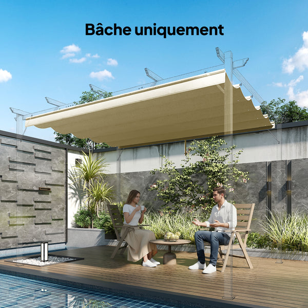 Toile de toit pour pergola tonnelle rétractable de 4 x 3 m - toile uniquement 350 x 260 cm beige
