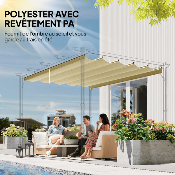 Toile de toit pour pergola tonnelle rétractable de 4 x 3 m - toile uniquement 350 x 260 cm beige