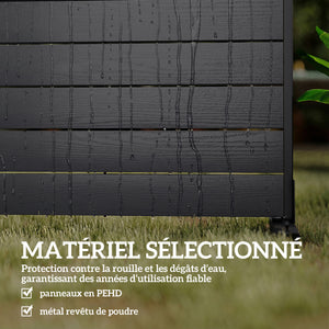 Écran de Confidentialité Extérieur, Panneau Décoratif HDPE avec Support et 6 Panneaux, 120 x 174 cm, Autoportant pour Extérieur, Balcon, Bureau, Noir