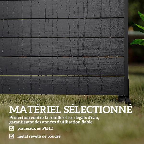 Écran de Confidentialité Extérieur, Panneau Décoratif HDPE avec Support et 6 Panneaux, 120 x 174 cm, Autoportant pour Extérieur, Balcon, Bureau, Noir